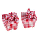 2 Set Handcrafts 1/12 Plaid Double Sofa + Cushions Set Furniture for Dolls House Living Room Decoration