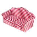 2 Set Handcrafts 1/12 Plaid Double Sofa + Cushions Set Furniture for Dolls House Living Room Decoration