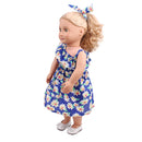 Flower One Shoulder Dress and Rabbit Hairband for 18inch American Girl Journey Dolls Party Outfit Blue