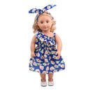 Flower One Shoulder Dress and Rabbit Hairband for 18inch American Girl Journey Dolls Party Outfit Blue