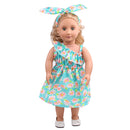 Trendy Summer Flower Dress & Hair Band Outfit for 18inch American Girl My Life Dolls Clothing Accessory Mint Green
