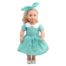 F2pcs Stylish Clothes for 18inch American Girl Our Generation Doll Green Round Collar Dress + Hair Band Party Dress Up