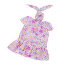 Flower Short Sleeve Dress and Rabbit Hairband for 18inch American Girl Journey Dolls Party Outfit Purple