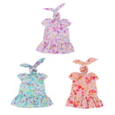 Flower Short Sleeve Dress and Rabbit Hairband for 18inch American Girl Journey Dolls Party Outfit Purple
