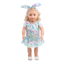 Trendy Summer Flower Short Sleeve Dress & Hair Band Outfit for 18inch American Girl My Life Dolls Clothing Accessory Green