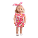 Trendy Summer Flower Lotus Leaf Collar Dress & Hair Band Outfit for 18inch American Girl My Life Dolls Clothing Accessory Red