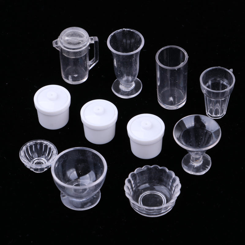 1/12 Dollhouse Miniature Tableware Clear Wine Glass Cups Set Kitchen Accessories Decor 11 Pieces