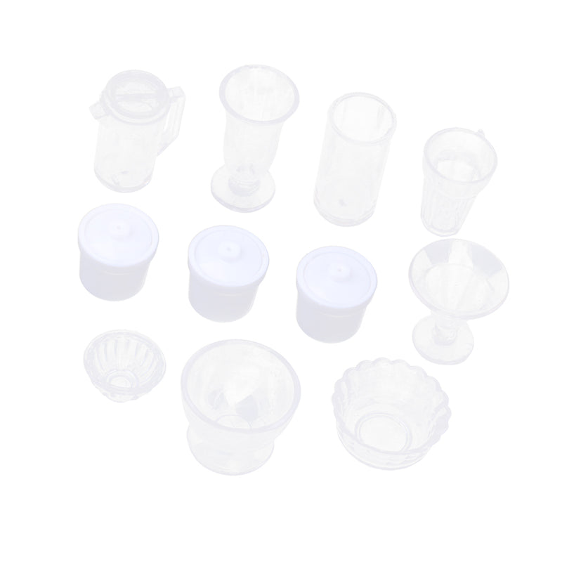 1/12 Dollhouse Miniature Tableware Clear Wine Glass Cups Set Kitchen Accessories Decor 11 Pieces