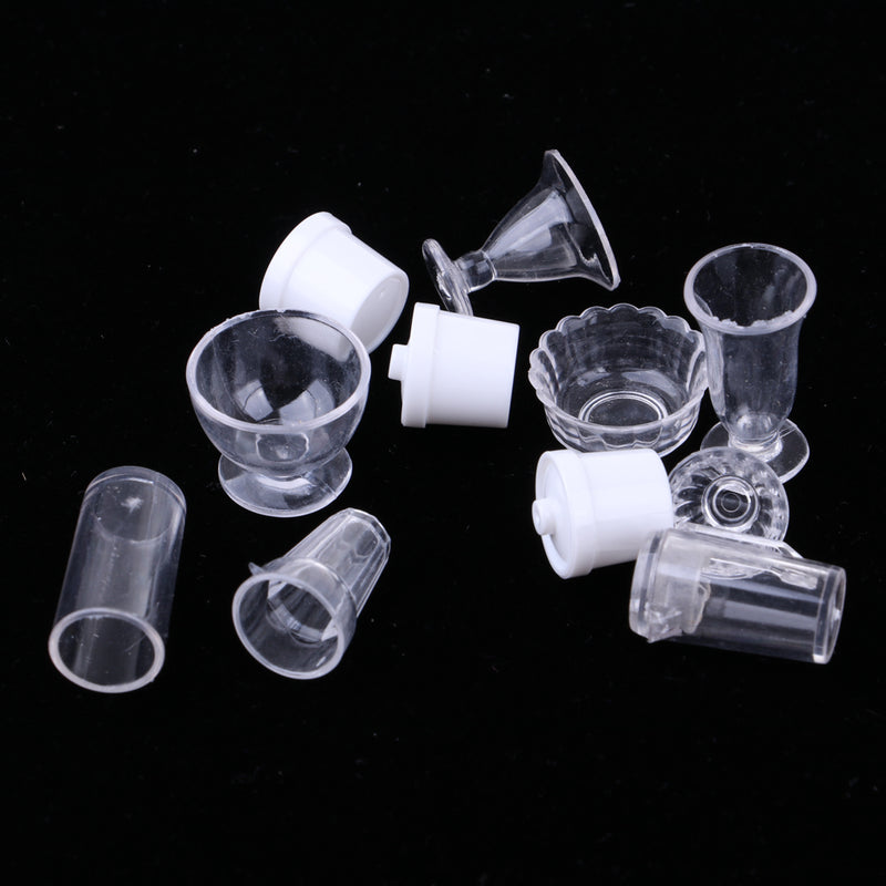 1/12 Dollhouse Miniature Tableware Clear Wine Glass Cups Set Kitchen Accessories Decor 11 Pieces