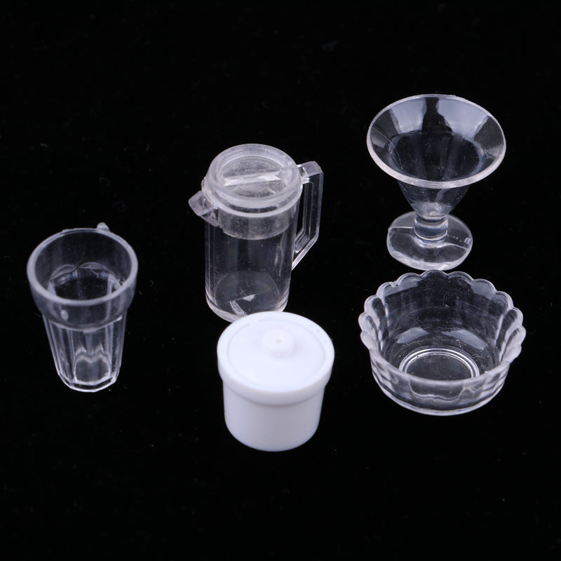 1/12 Dollhouse Miniature Tableware Clear Wine Glass Cups Set Kitchen Accessories Decor 11 Pieces