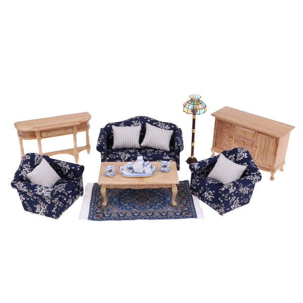 1/12 Dollhouse Miniature Furniture Sofa End Table Cabinet Floor Lamp Tea Set