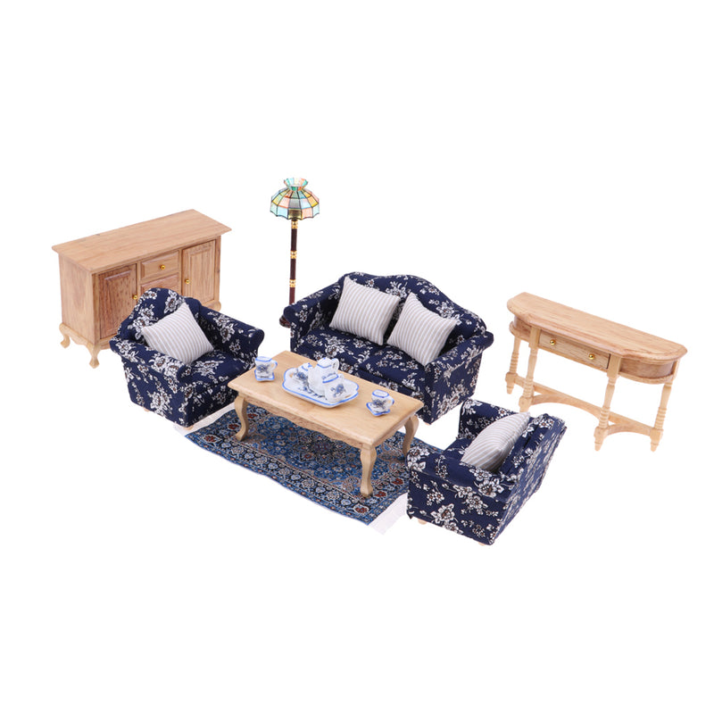 1/12 Dollhouse Miniature Furniture Sofa End Table Cabinet Floor Lamp Tea Set