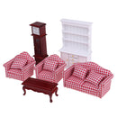 Handcrafts 1/12 Dollhouse Miniature Sofa & Table &Display Cabinet & Clock Room Furniture Kit 10 Pieces