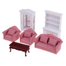 European 1/12 Dolls House Miniature Luxury Living Room Furniture Kit Sofa + End Table + Display Cupboard+ Collect Cabinet