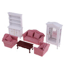 European 1/12 Dolls House Miniature Luxury Living Room Furniture Kit Sofa + End Table + Display Cupboard+ Collect Cabinet