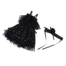 Lovely Black Doll Dress Skirt w/ Headwear for 60cm Night Lolita Doll Clothes Accessories