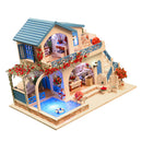 DIY Assembly Wooden Dolls House Miniature Furniture Kit With Clear Dust-proof Cover
