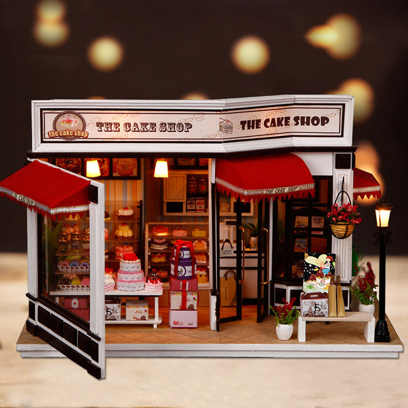 1/24 Scale DIY Miniature Dollhouse Cake shop Model With LED Light Kids Toy Gift