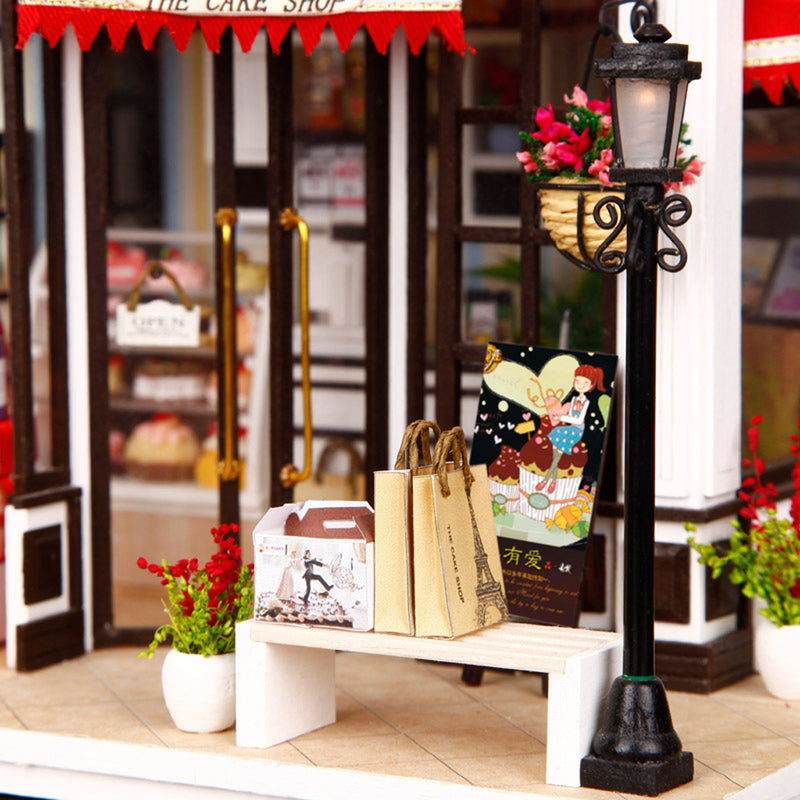 1/24 Scale DIY Miniature Dollhouse Cake shop Model With LED Light Kids Toy Gift