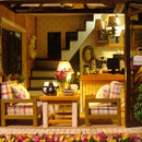 DIY Handcraft Miniature Project Kit Wooden Dolls House Furniture Accessories Kit with LED Lights + Music Box - Carving Time Themed