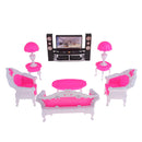 7PCS Dollhouse Miniature Plastic Furniture Set End Table Sofa Table Lamp TV