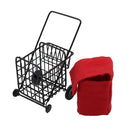 Dollhouse Miniature Metal Shopping Cart with Red Bag Kids Pretend Play Toy