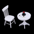 Miniature Wooden Round Coffee Table Chair For Dollhouse Outdoor Patio Garden