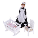 1/12 Dollhouse Miniature Baby Room Furniture Kit Cradle Baby-Sister Figures
