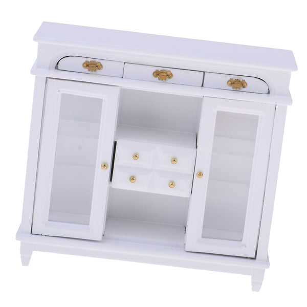 1/12 Dollhouse Miniature Furniture Wooden 4 Pane Drawer Sideboard Cabinet