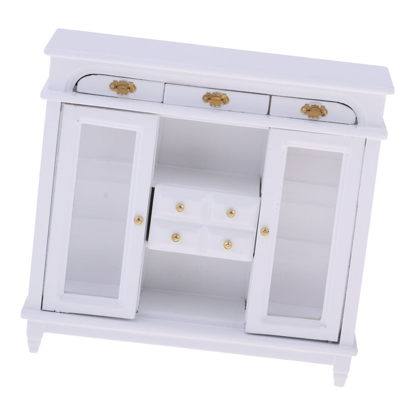 1/12 Dollhouse Miniature Furniture Wooden 4 Pane Drawer Sideboard Cabinet