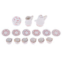 15 Pieces 1/12 Dollhouse Miniature Porcelain China Tea Sets Flowers Print