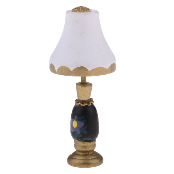 1/12 Dollhouse Miniature Furniture White Lampshade Table Lamp Light Model