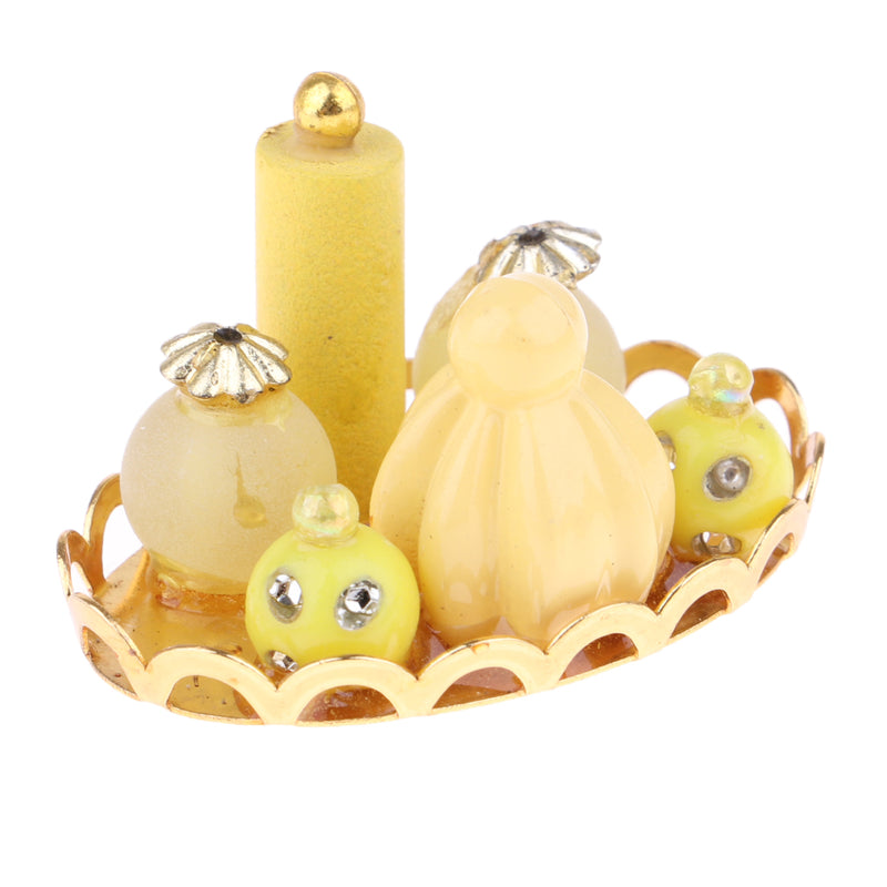 1/12 Dollhouse Miniature Home Item Perfume Bottles With Tray Yellow