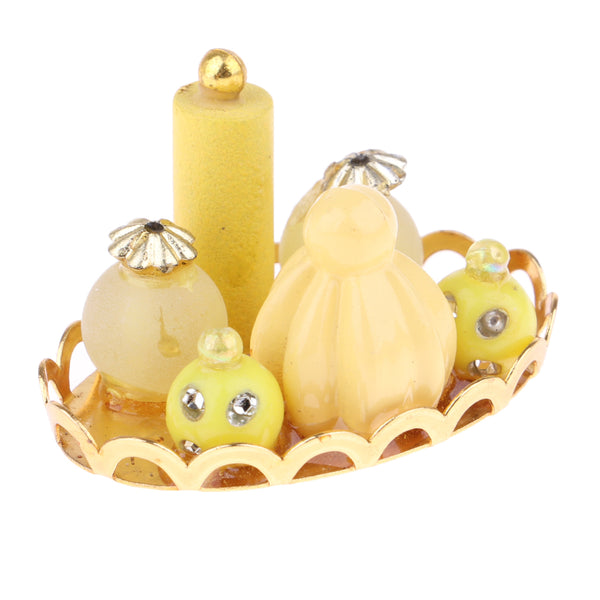 1/12 Dollhouse Miniature Home Item Perfume Bottles With Tray Yellow