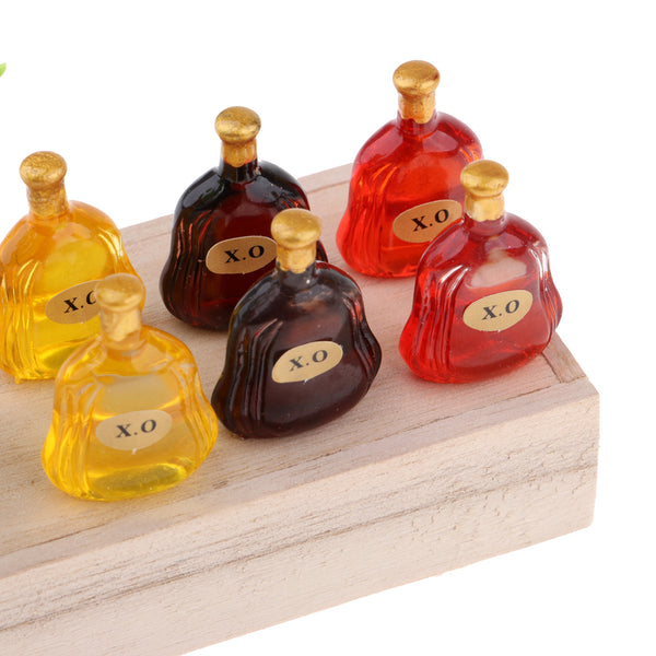 1/12 Dollhouse Mini Wooden Box Green Plant & X.O Wine Bottle&Wooden Box Scene Model Decor