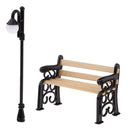 1:12 Dollhouse Furniture Mini Metal Bench with Street Lamp Garden Patio Accessories