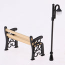 1:12 Dollhouse Furniture Mini Metal Bench with Street Lamp Garden Patio Accessories