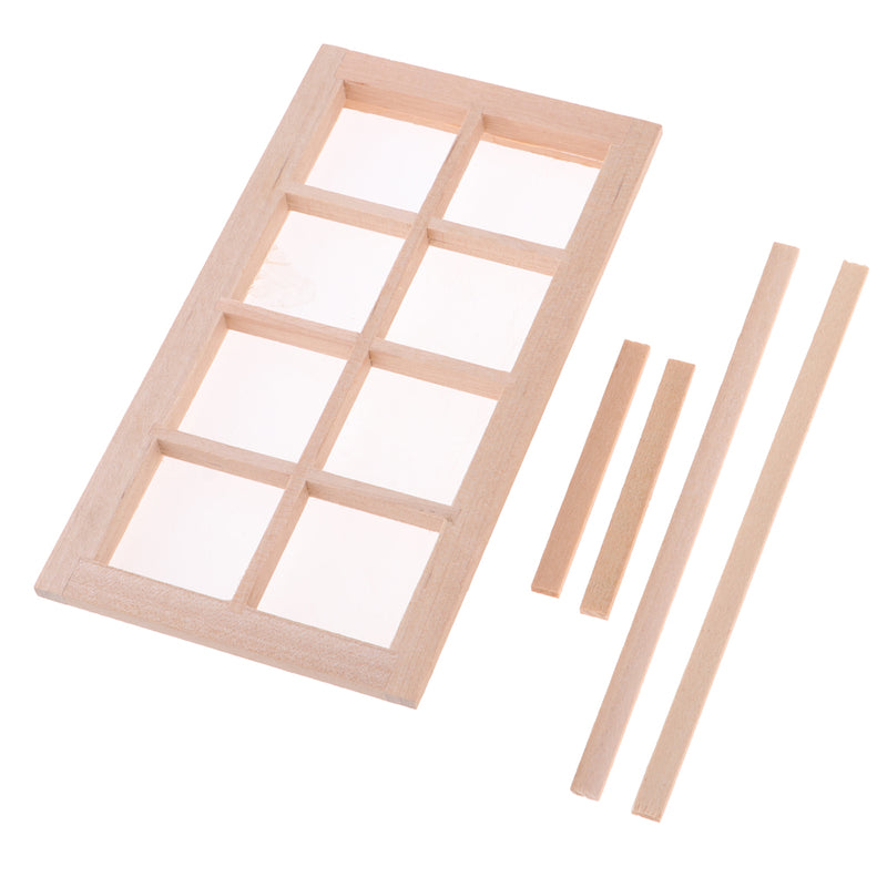 1/12 Wooden 8-Pane Frame for Dolls House Door Window Parts DIY Making Accessories Room Items Decoration