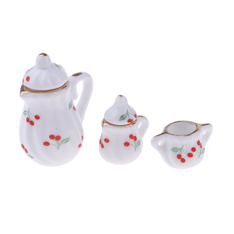 1/12 Dollhouse Miniature Porcelain Tea Pot Kettle Set Room Item Decoration