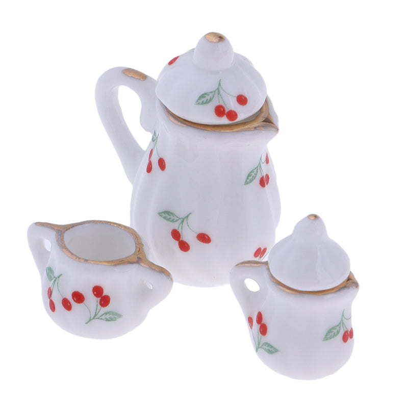 1/12 Dollhouse Miniature Porcelain Tea Pot Kettle Set Room Item Decoration