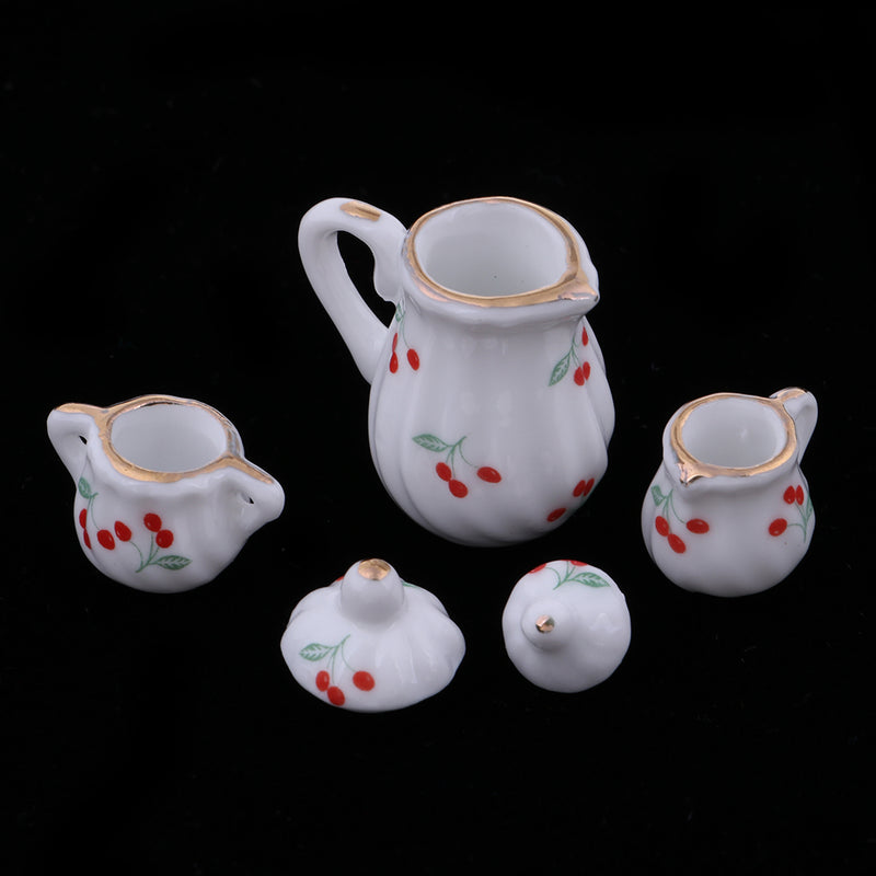 1/12 Dollhouse Miniature Porcelain Tea Pot Kettle Set Room Item Decoration