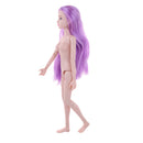 Movable 20 Joints Large Chest Female Nude Body with Head Purple Hair for OB Kurhn 1/4 BJD LUTS DOD Doll Custom