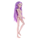 Movable 20 Joints Large Chest Female Nude Body with Head Purple Hair for OB Kurhn 1/4 BJD LUTS DOD Doll Custom