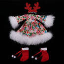 Fashion Plush Floral Dress Boots Antlers Hairpin Clothes for 12inch Blythe Azone Pullip Doll Christmas Costume