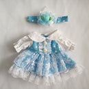 2 Pieces Clothes Suit for Mellchan Baby Doll 9-11inch Reborn Girl Baby Doll Blue Princess Dress Flower Hairband Suit