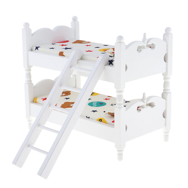1/12 Scale Dollhouse Miniature Kids Bedroom Furniture Bunk Bed Cartoon Bear