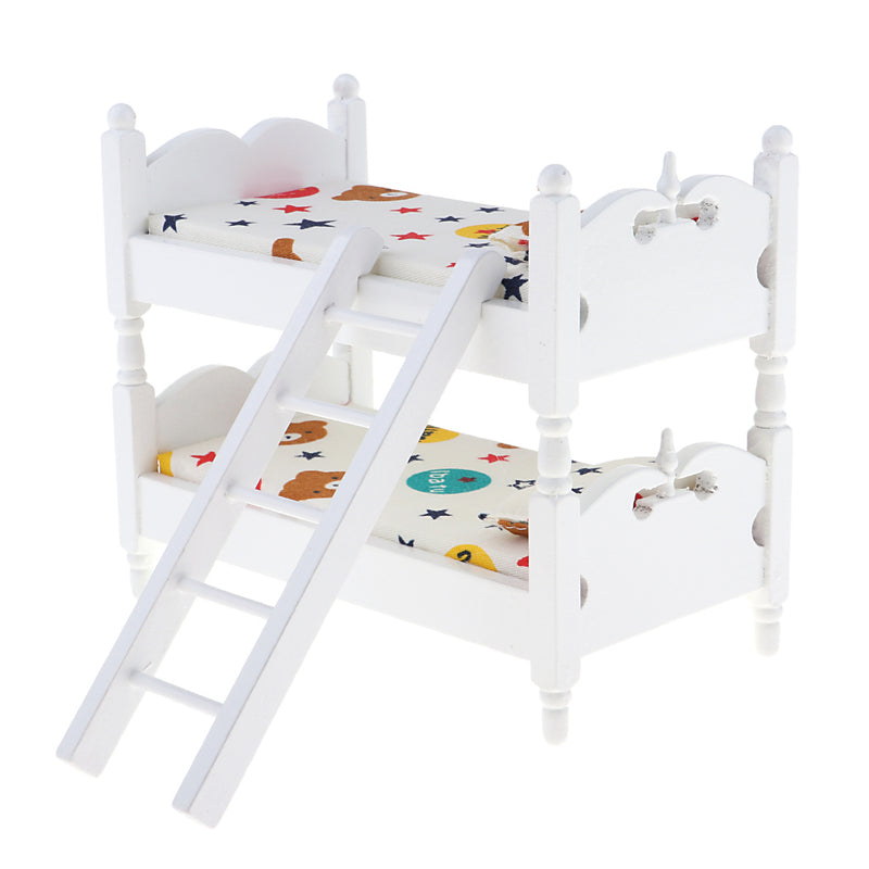 1/12 Scale Dollhouse Miniature Kids Bedroom Furniture Bunk Bed Cartoon Bear