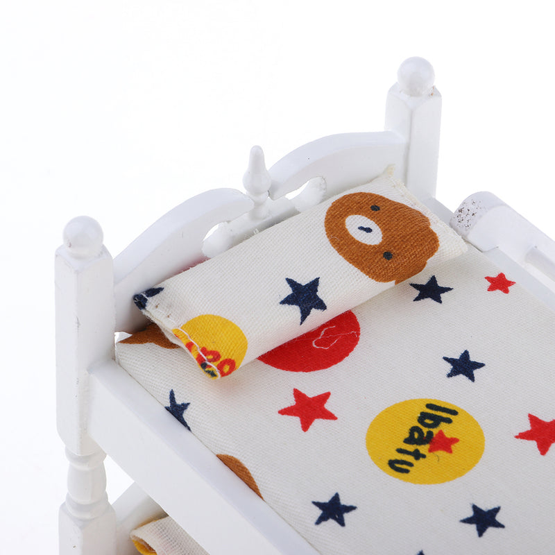 1/12 Scale Dollhouse Miniature Kids Bedroom Furniture Bunk Bed Cartoon Bear