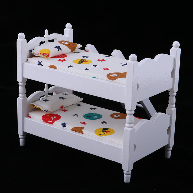 1/12 Scale Dollhouse Miniature Kids Bedroom Furniture Bunk Bed Cartoon Bear