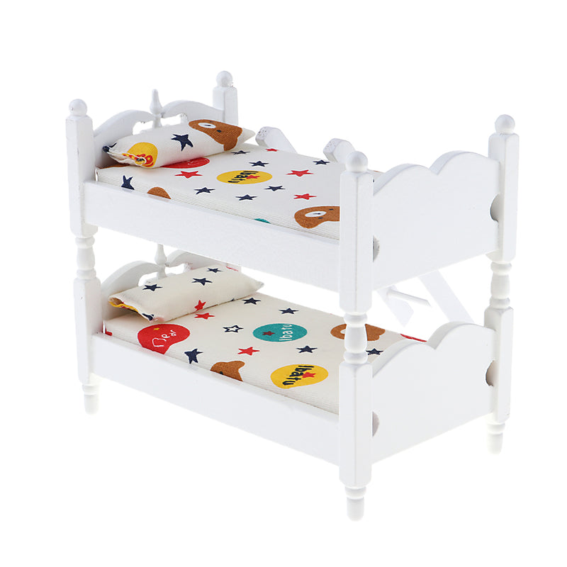 1/12 Scale Dollhouse Miniature Kids Bedroom Furniture Bunk Bed Cartoon Bear